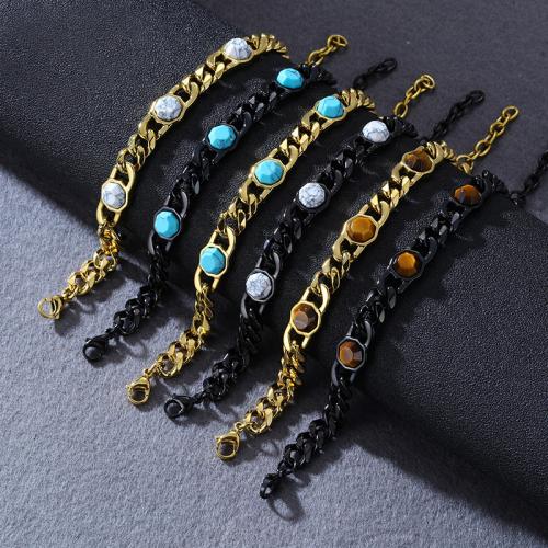 Acier titane bracelet, avec pierre gemme, Placage, bijoux de mode & pour homme, plus de couleurs à choisir, Longueur Environ 8.3 pouce, Vendu par PC