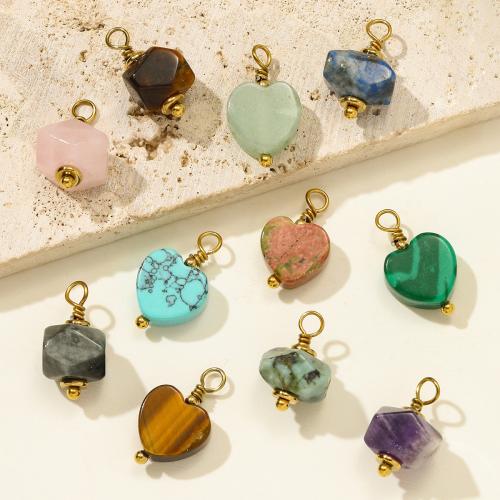 Gemstone Pendants Jewelry 304 Stainless Steel with Natural Stone gold color plated DIY Sold By Bag