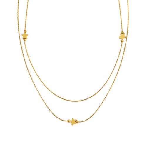 Colar de jóias de aço inoxidável, Aço inoxidável 304, with 5cm extender chain, banhado, Camada Dupla & joias de moda & para mulher, dourado, comprimento 40 cm, vendido por PC