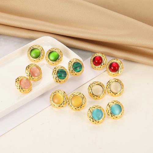 Boucle d'oreille de gaujon en acier inoxydable, Acier inoxydable 304, avec verre, Placage, bijoux de mode & différents matériaux pour le choix & pour femme, plus de couleurs à choisir, Vendu par paire