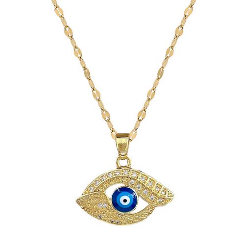 Colar Mal Jóias Eye, cobre, with Partículas de aço, with 5cm extender chain, banhado, para mulher & esmalte & vazio, dourado, Pendant:2.1x2.3cm, comprimento 40 cm, vendido por PC