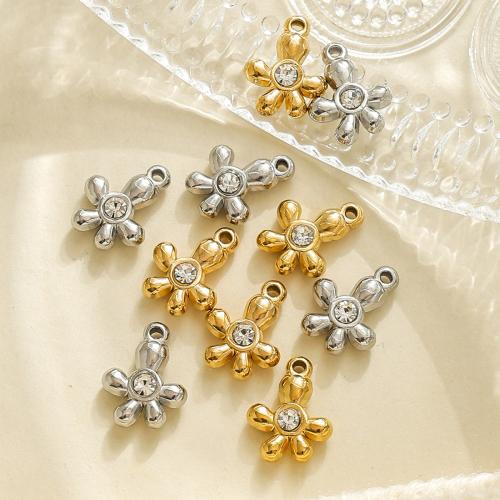 Stainless Steel Flower Pendant 304 Stainless Steel silver color plated DIY & with rhinestone Sold By Bag