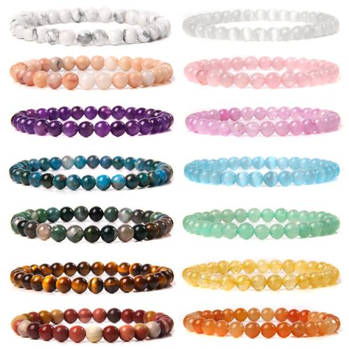 pierre gemme bracelet, Rond, fait à la main, différents matériaux pour le choix & unisexe, beads length 6mm, Longueur Environ 7.5 pouce, Vendu par PC