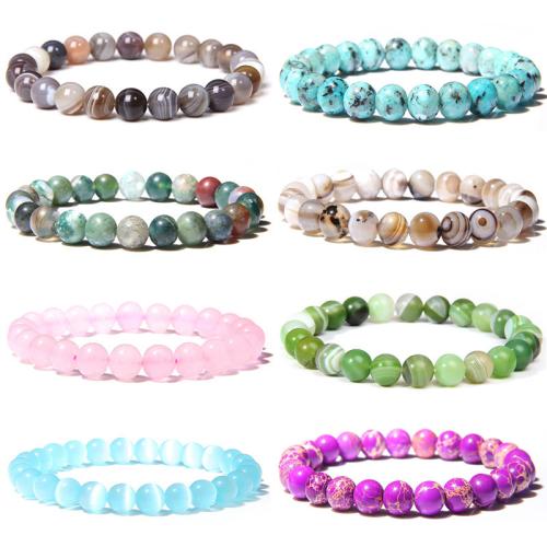 pierre gemme bracelet, Rond, fait à la main, différents matériaux pour le choix & unisexe, beads length 8mm, Longueur Environ 7.5 pouce, Vendu par PC