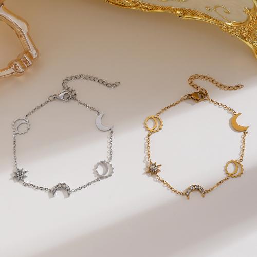 Bijoux bracelet en acier inoxydable, Acier inoxydable 304, Placage de couleur d'or, bijoux de mode & avec strass, plus de couleurs à choisir, Vendu par PC