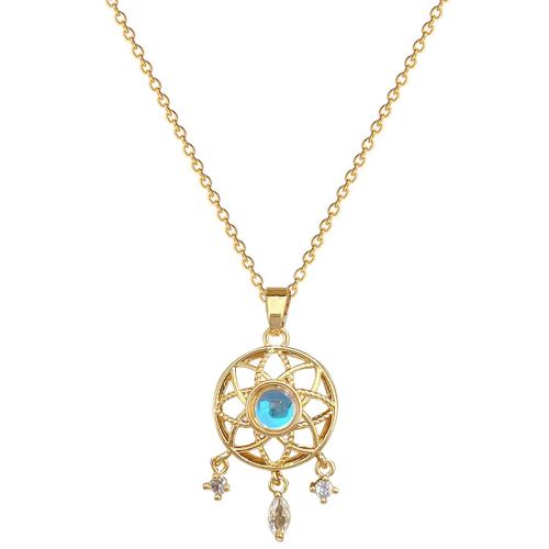Collier d'acier titane, avec laiton, Placage, pavé de micro zircon & pour femme & creux, doré, Vendu par PC