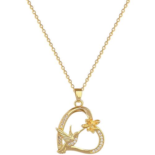 Collier d'acier titane, avec laiton, Placage, pavé de micro zircon & pour femme & creux, doré, Vendu par PC