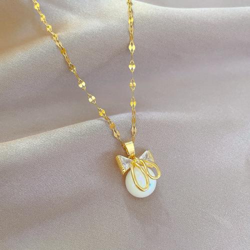 Collier d'acier titane, avec plastique, Plaqué d'or, bijoux de mode & pavé de micro zircon & pour femme, Longueur Environ 21-50 cm, Vendu par PC