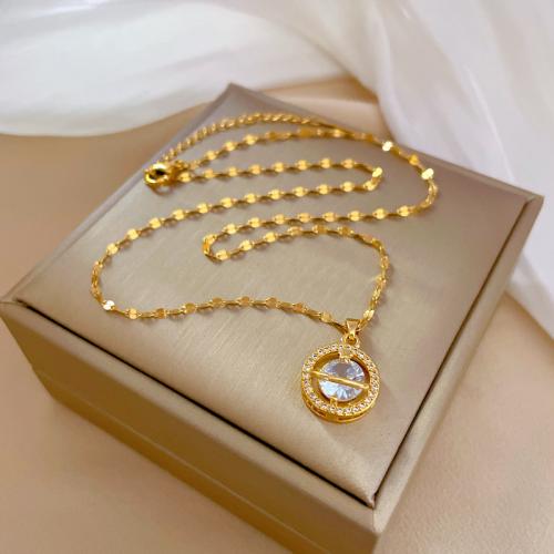 Collier d'acier titane, avec laiton, Placage, pavé de micro zircon & pour femme & creux, doré, Longueur Environ 21-50 cm, Vendu par PC