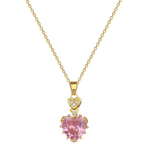 Collier d'acier titane, avec laiton, Placage, bijoux de mode & pavé de micro zircon & pour femme, doré, Vendu par PC