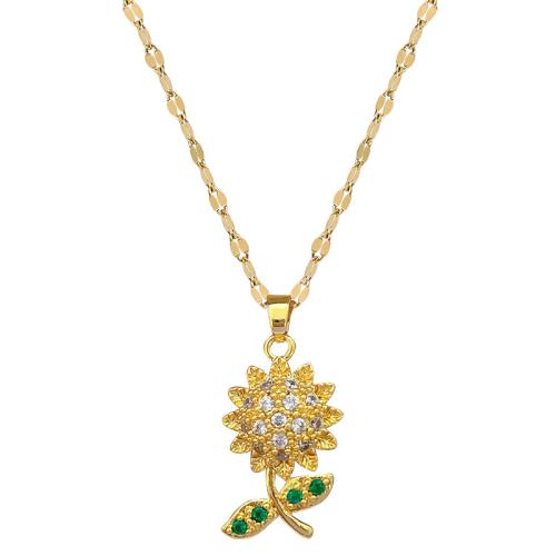Collier d'acier titane, avec laiton, Placage, bijoux de mode & pavé de micro zircon & pour femme, doré, Vendu par PC