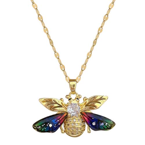 Collier d'acier titane, avec résine & laiton, Placage, pavé de micro zircon & pour femme & creux, doré, Vendu par PC