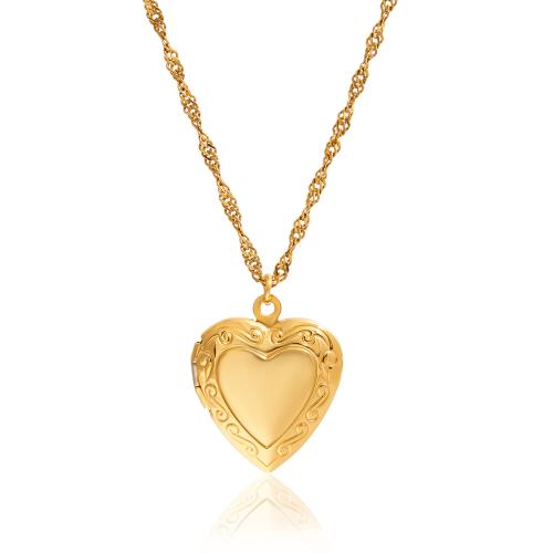 Módní Locket náhrdelník, 304 Stainless Steel, 18K pozlacené, může otevřít a dát do něčeho & módní šperky & pro ženy, Prodáno By PC