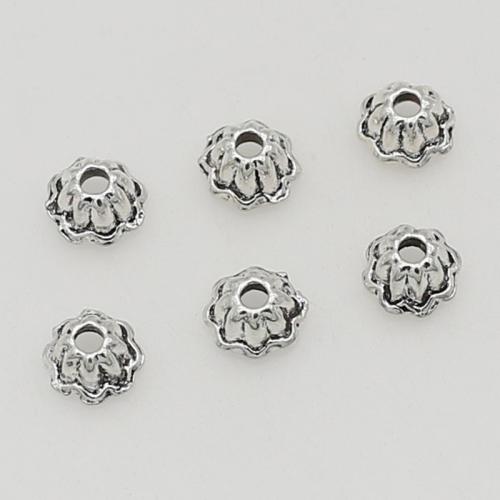 Chapeau de perle en alliage de zinc, fleur, Placage de couleur argentée, DIY, 7x3.50mm, 100PC/sac, Vendu par sac