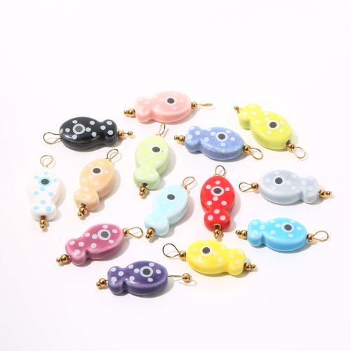 Porslin hängen, med 304 rostfritt stål, Fisk, guldfärg pläterade, DIY & emalj, fler färger för val, 10PC/Bag, Säljs av Bag