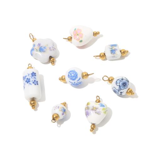 Porslin hängen, med 304 rostfritt stål, guldfärg pläterade, DIY, gyllene, 10PC/Bag, Säljs av Bag