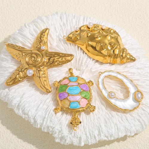 Nerezová ocel zvířat Přívěsky, 304 Stainless Steel, s Plastové Pearl, barva pozlacený, DIY & smalt, zlatý, 10PC/Bag, Prodáno By Bag