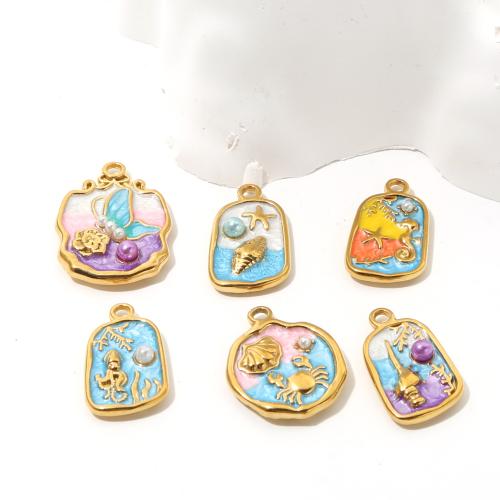 Nerezová ocel zvířat Přívěsky, 304 Stainless Steel, s Plastové Pearl, barva pozlacený, DIY & smalt, zlatý, 10PC/Bag, Prodáno By Bag