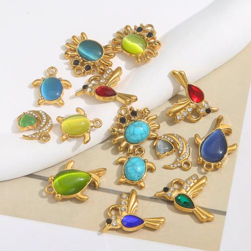 Cats Eye Häng, 304 rostfritt stål, med Natursten & Cats Eye, plated, DIY & med strass, fler färger för val, 10PC/Bag, Säljs av Bag