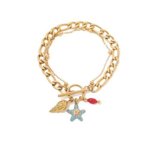 Bijoux bracelet en acier inoxydable, Acier inoxydable 304, Placage de couleur d'or, bijoux de mode & émail, doré, Vendu par PC