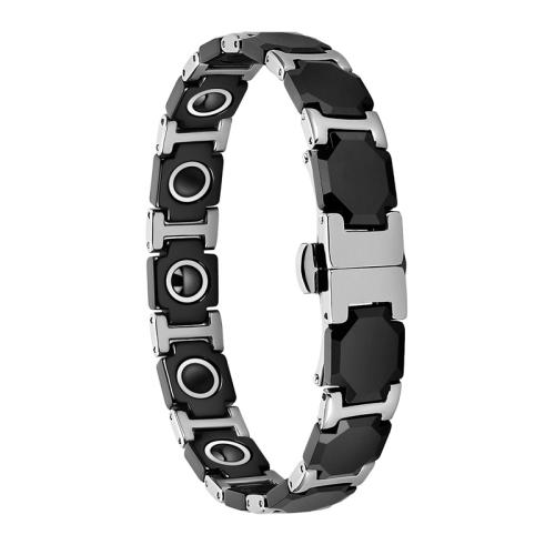 Acier inoxydable 304 bracelet, avec Pierre de Noir-Magnetic & porcelaine & acier inoxydable 316L, poli, bijoux de mode & pour homme, Longueur Environ 8.7 pouce, Vendu par PC