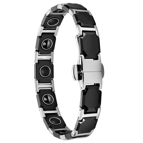 316L nerezové oceli Náramek, s Černá + magnetická + kamenná & Porcelán, lesklý, módní šperky & pro ženy, Délka Cca 8.5 inch, Prodáno By PC