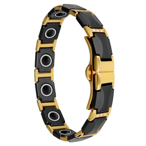 Acier titane bracelet, avec Pierre de Noir-Magnetic & porcelaine, Placage, pavé de micro zircon & pour homme, Vendu par PC