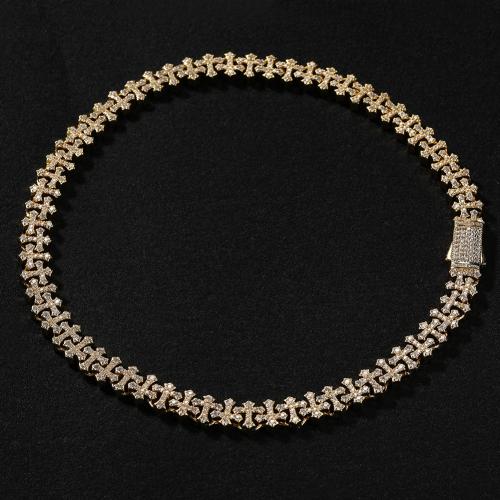 Brass Necklace Cross plated & micro pave cubic zirconia & for man Sold By PC