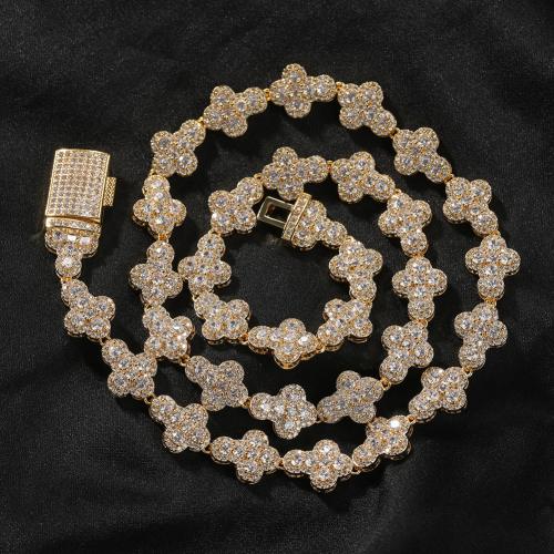 laiton Collier et bracelet, croix, Placage, unisexe & normes différentes pour le choix & pavé de micro zircon, plus de couleurs à choisir, Vendu par PC