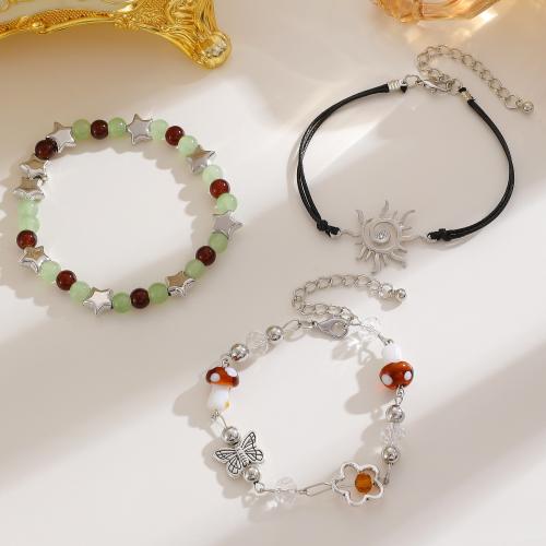 Pulseiras de lampwork, liga de zinco, with vidrilho, cromado de cor dourada, joias de moda, Mais cores pare escolha, 3PCs/Defina, vendido por Defina