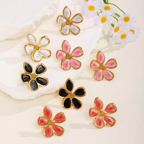 Boucle d'oreille de gaujon en acier inoxydable, Acier inoxydable 304, Placage de couleur d'or, bijoux de mode & émail, plus de couleurs à choisir, Vendu par paire