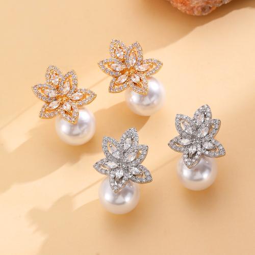Zircon cúbico ( CZ) Brinco, liga de zinco, with Pérolas de plástico ABS, cromado de cor dourada, joias de moda & micro pavimento em zircônia cúbica, Mais cores pare escolha, vendido por par