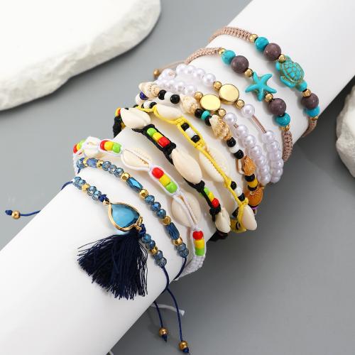 Bijoux bracelets de mode, plastique revêtu de cuivre, avec Seedbead & coquille & alliage de zinc, Placage de couleur d'or, bijoux de mode, plus de couleurs à choisir, Vendu par PC