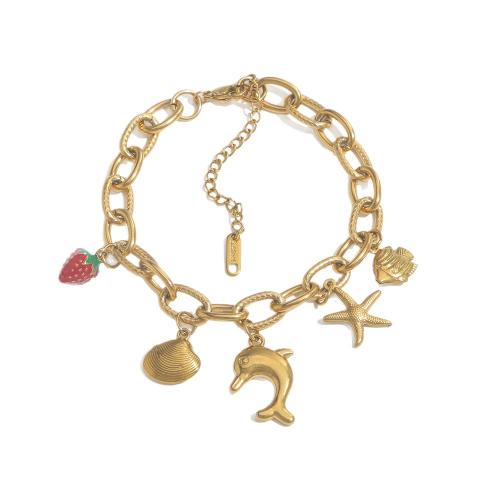 Bijoux bracelet en acier inoxydable, Acier inoxydable 304, Placage de couleur d'or, bijoux de mode & émail, doré, Longueur 21 cm, Vendu par PC