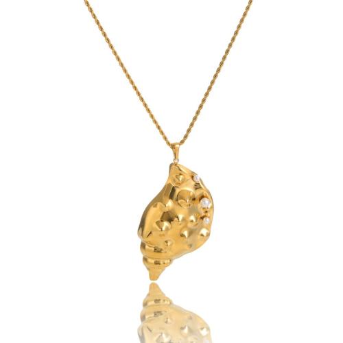 Rustfrit stål smykker halskæde, 304 rustfrit stål, med Plastic Pearl, Conch, guldfarve belagt, mode smykker, gylden, Solgt af PC