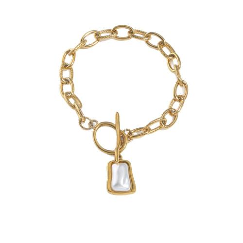Bijoux bracelet en acier inoxydable, Acier inoxydable 304, avec coquille, Placage de couleur d'or, bijoux de mode, doré, Vendu par PC