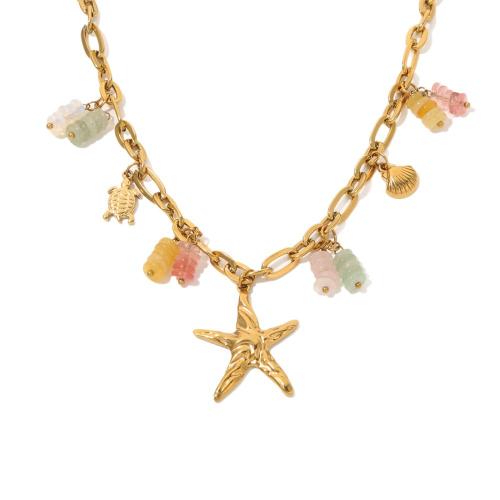 Stainless Steel Jewelry Necklace 304 Stainless Steel with Gemstone gold color plated fashion jewelry golden Sold By PC