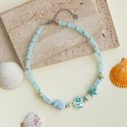 Collier Murano, chalumeau, avec Pierre naturelle & porcelaine, fait à la main, bijoux de mode & pour femme, Vendu par PC