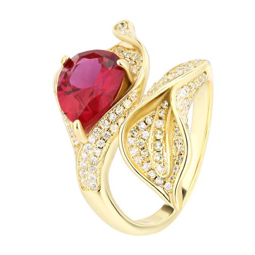 Brass prst prsten, Mosaz, barva pozlacený, pro ženy & s drahokamu, zlatý, Prodáno By PC