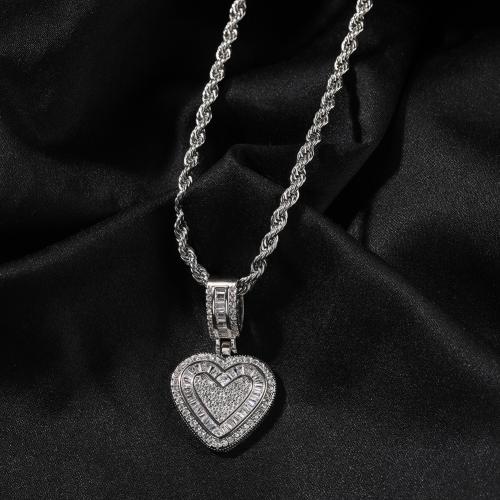 laiton collier, coeur, Placage, chaîne Français corde de Français & unisexe & pavé de micro zircon, plus de couleurs à choisir, Longueur Environ 24 pouce, Vendu par PC