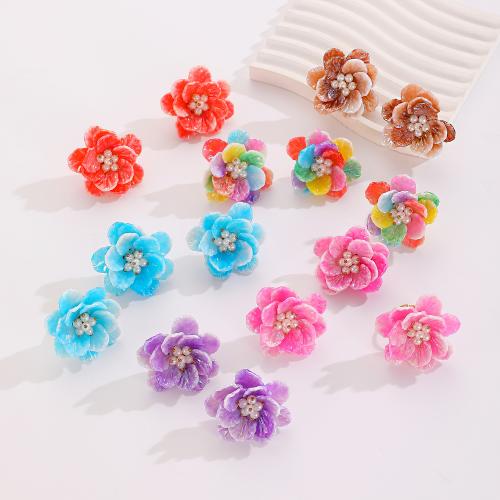 Akryl šperky Set, Stud náušnice & prst prsten, Mosaz, s Plastové Pearl & Akryl, barva pozlacený, módní šperky, více barev na výběr, Prodáno By PC