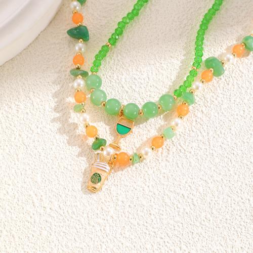 Naszyjnik Crystal, Stop cynku, ze Kryształ & Perła plastikowa, Platerowane w kolorze złota, Podwójna warstwa & biżuteria moda, dostępnych więcej kolorów, sprzedane przez PC