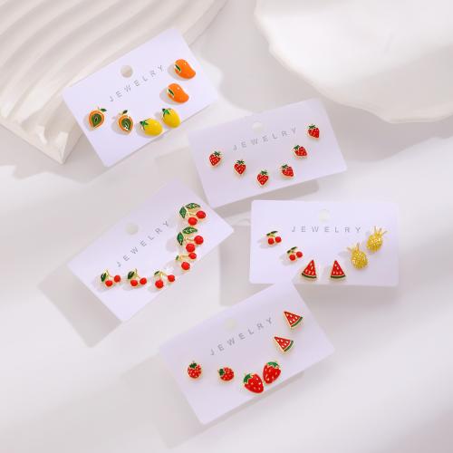 Zinklegering oorknoppen, Zinc Alloy, gold plated, mode sieraden & glazuur & met strass, meer kleuren voor de keuze, 3pC's/Stel, Verkocht door Stel