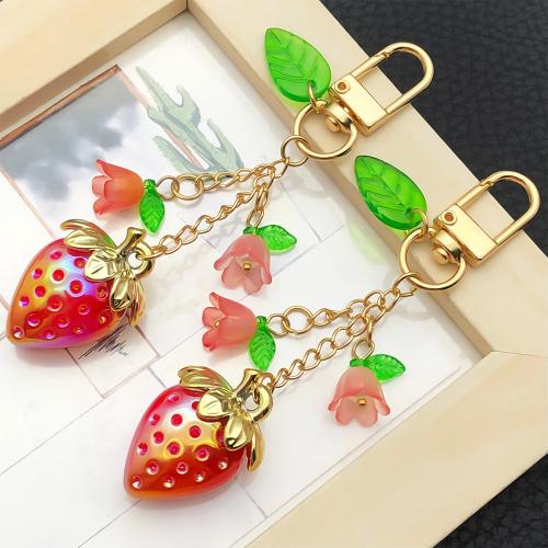 Llaveros, aleación de zinc, con Plástico, Fresa, chapado en color dorado, Joyería, más colores para la opción, Vendido por UD