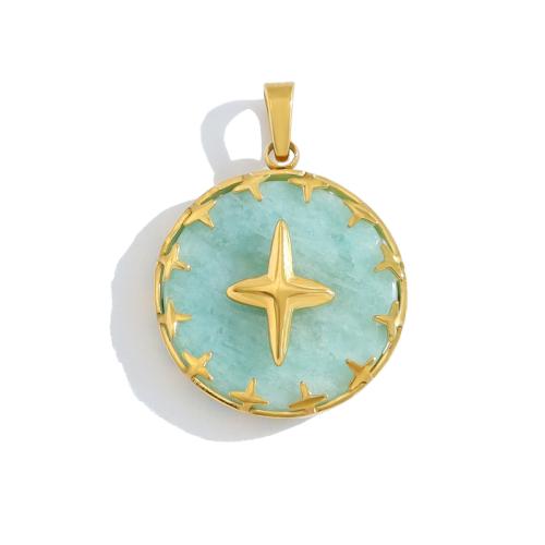 Gemstone Pendants Jewelry 304 Stainless Steel with Natural Stone 18K gold plated DIY  Sold By PC