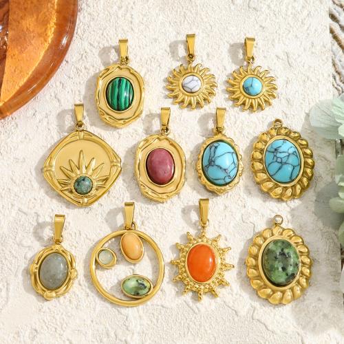 Gemstone Pendants Jewelry 304 Stainless Steel with Natural Stone 18K gold plated DIY  Sold By PC