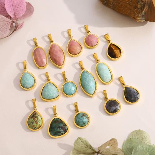 Gemstone Pendants Jewelry 304 Stainless Steel with Natural Stone 18K gold plated DIY  Sold By PC