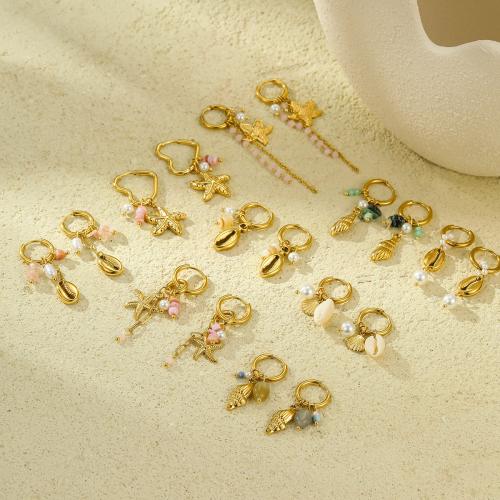 Edelstahl Tropfen Ohrring, 304 Edelstahl, mit Naturstein & Kunststoff Perlen, 18K vergoldet, Modeschmuck & verschiedene Stile für Wahl & für Frau, verkauft von Paar