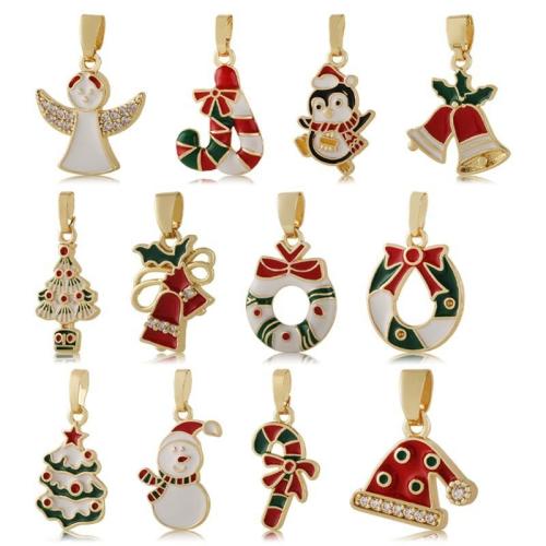 Cubique Pendentif en laiton zircon pavent, Placage, Conception de Noël & DIY & pavé de micro zircon & émail, plus de couleurs à choisir, protéger l'environnement, sans nickel, plomb et cadmium, Vendu par PC