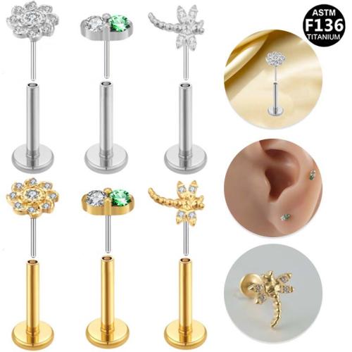 Lega di titanio orecchino piercing, with ottone, placcato, unisex & stili diversi per la scelta & con strass, 8mm, Venduto da PC